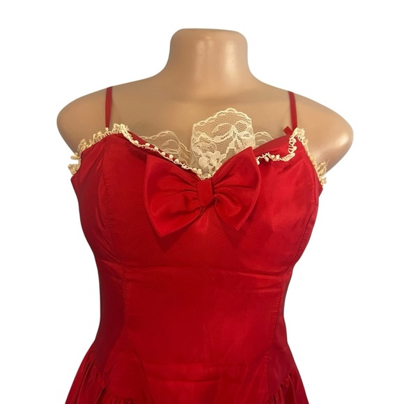 Vintage Alfred Angelo Flirtations Red Southern Belle Lace Tiered Prom Dress - Picture 4 of 14